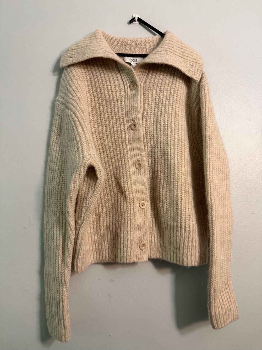 Cos Spread Collar Wool Alpaca Blend Cardigan In Beige